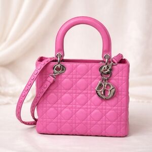 Authentic Dior Lady Dior Pink Cannage Leather Medium Bag